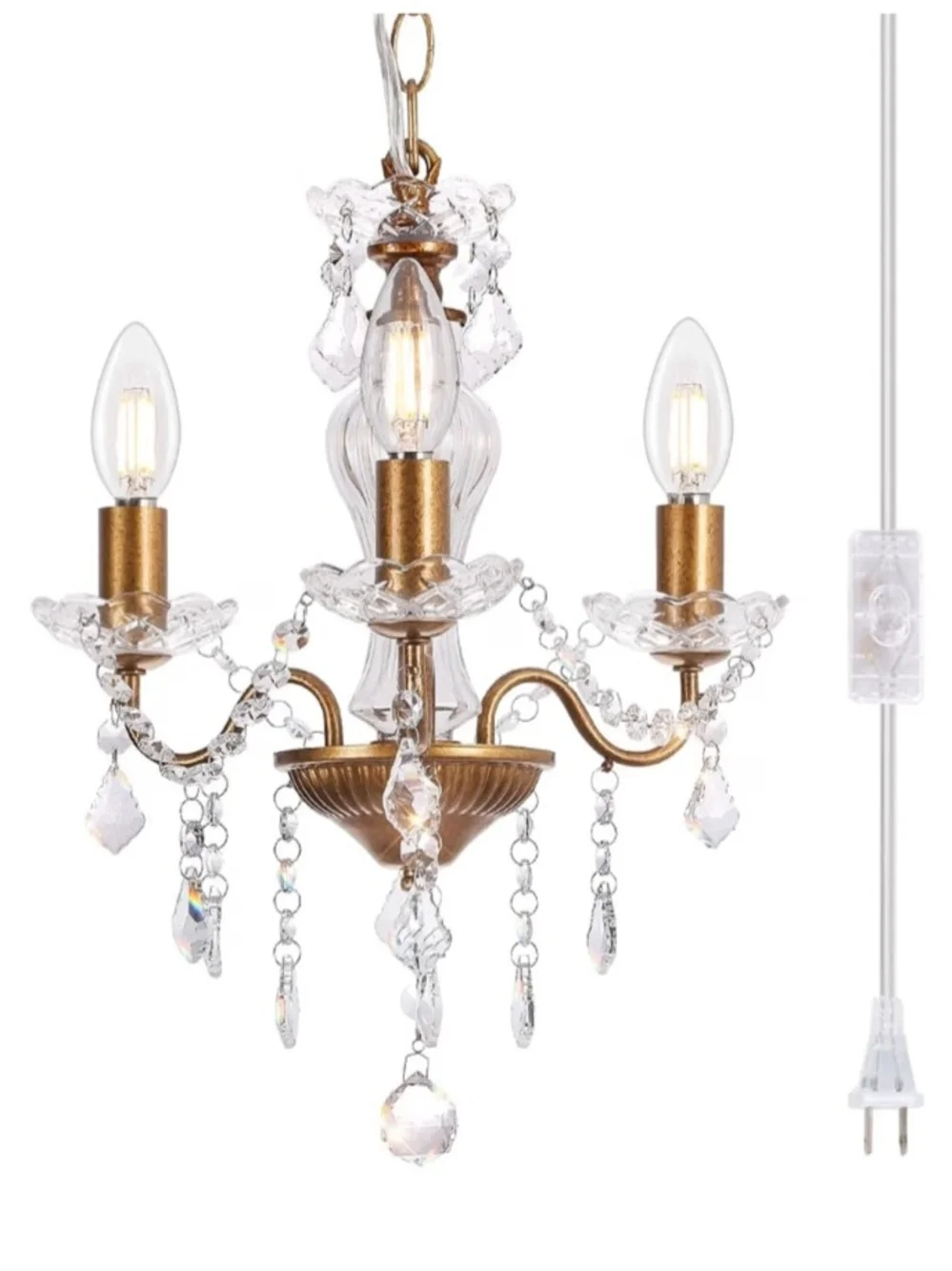 Crystal and Gold 3-Light Small Chandelier - NIB